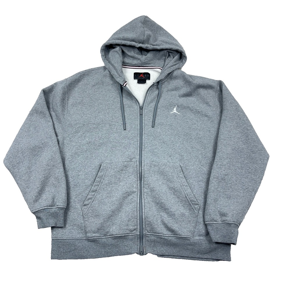 Jordan Hoodie Men XL Gray Full Zip Sweatshirt Jacket Jump Man Air Y2K Heather *